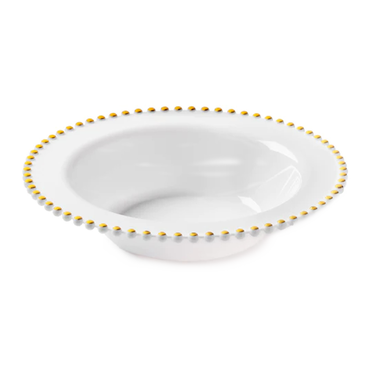Beaded Premium Plastic Bowl – White With Gold Trim - 14oz – Set of 10