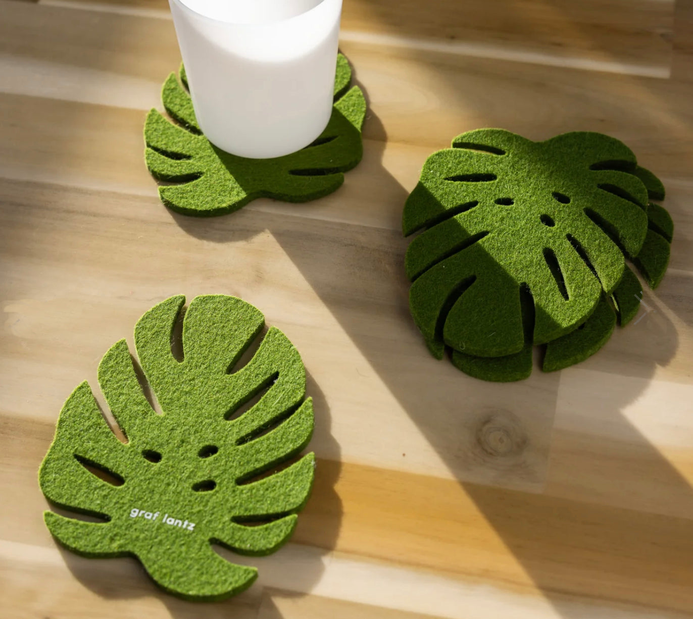 Graf Lantz Merino Wool Monstera Leaf – Felt Coasters – Loden Green– 4pk