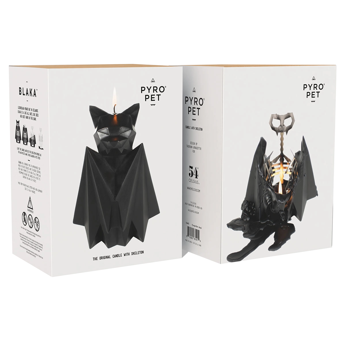 Pyropet Blaka Black Bat Candle With Hidden Skeleton Inside