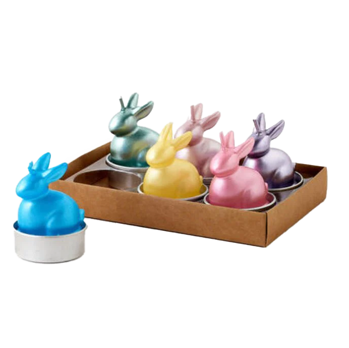 Multi-Colored Iridescent Bunny Tea Lights – Boxed Set of Six