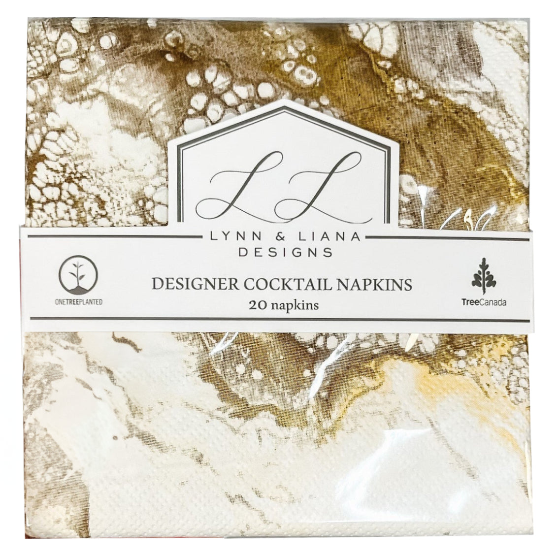 Lynn & Liana’s Premium 3-ply Cocktail Napkins – 20 Pack – Gold Quartz