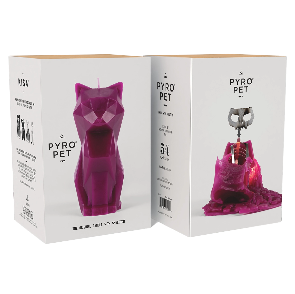 Pyropet Kisa Burgundy Cat Candle With Hidden Skeleton Inside