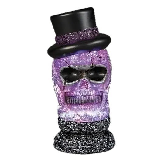 Roman Swirling Glitter Top Hat Skull – 8.5"