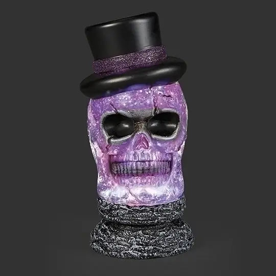 Roman Swirling Glitter Top Hat Skull – 8.5"