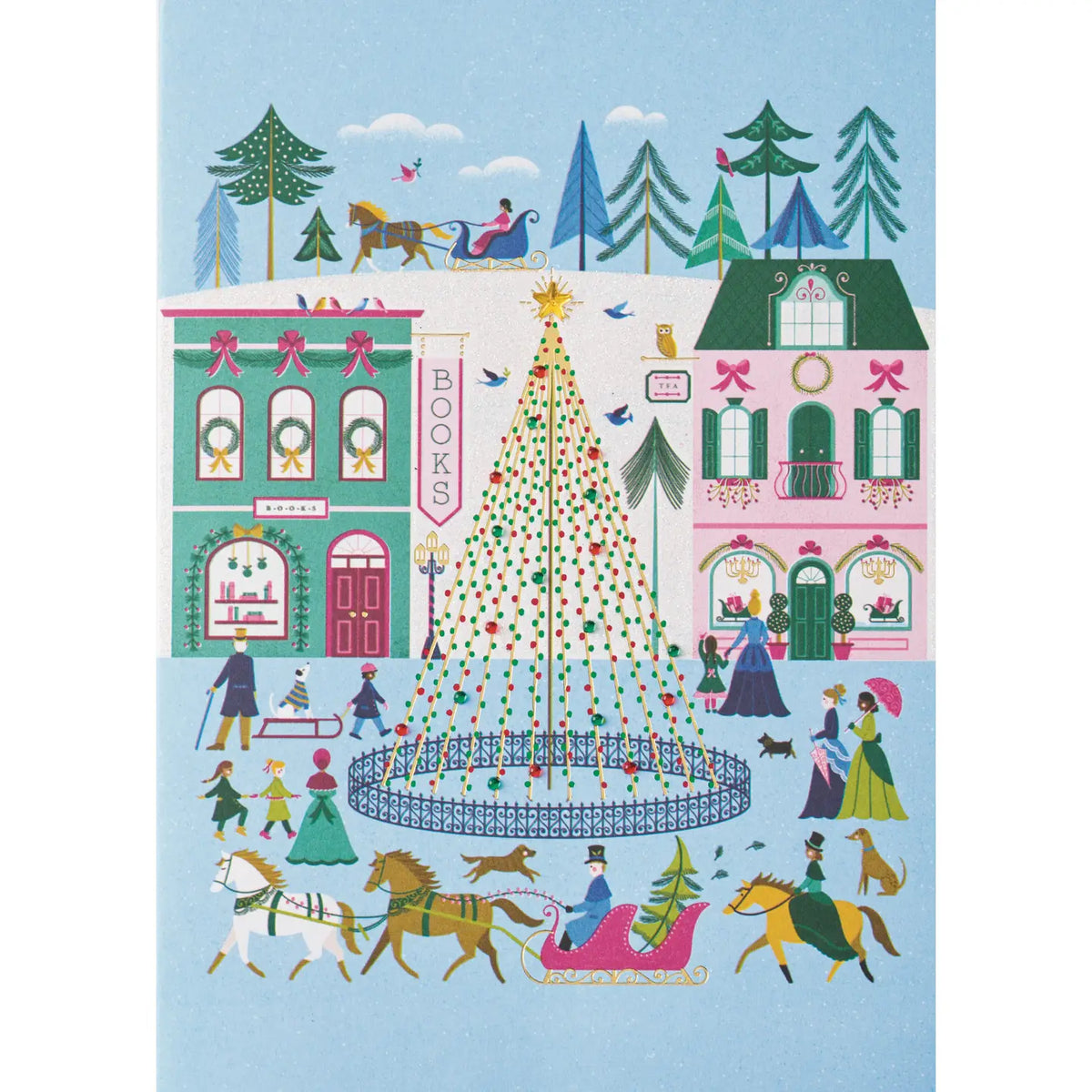 Design Design Handmade Greeting Card – Holiday Town Square  – 1 Card & 1 Envelope