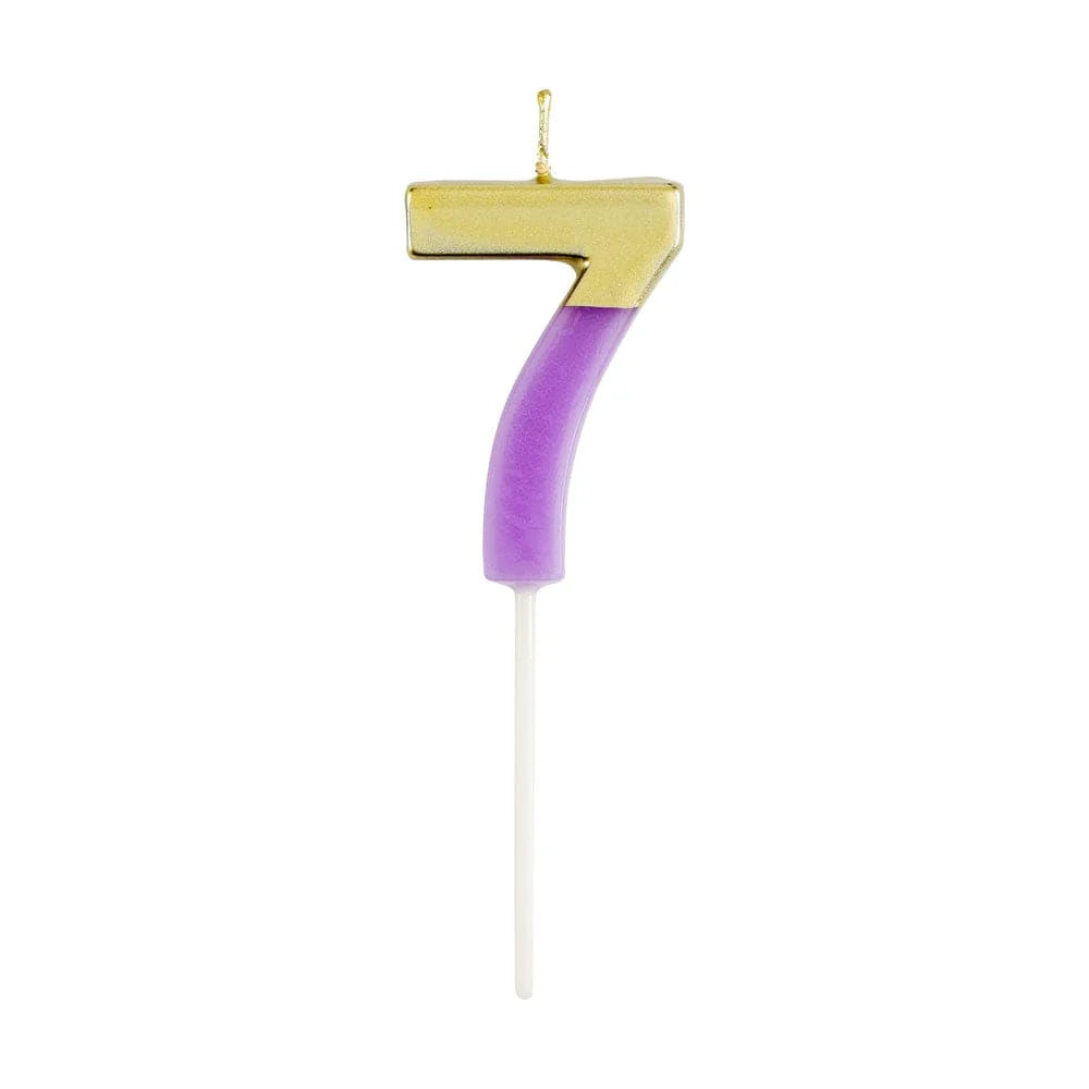 Caspari Gold-Dipped Die-Cut Number Candle – Purple – "7"