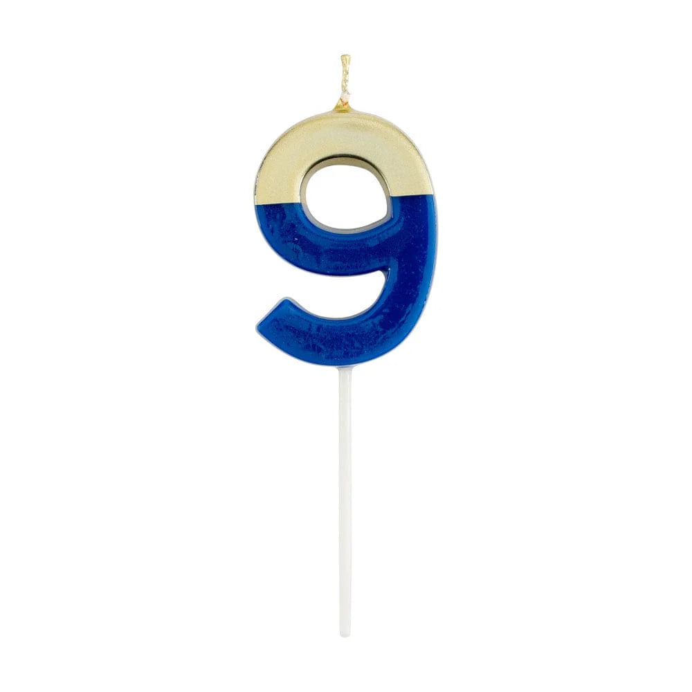 Caspari Gold-Dipped Die-Cut Number Candle – Royal Blue – "9"