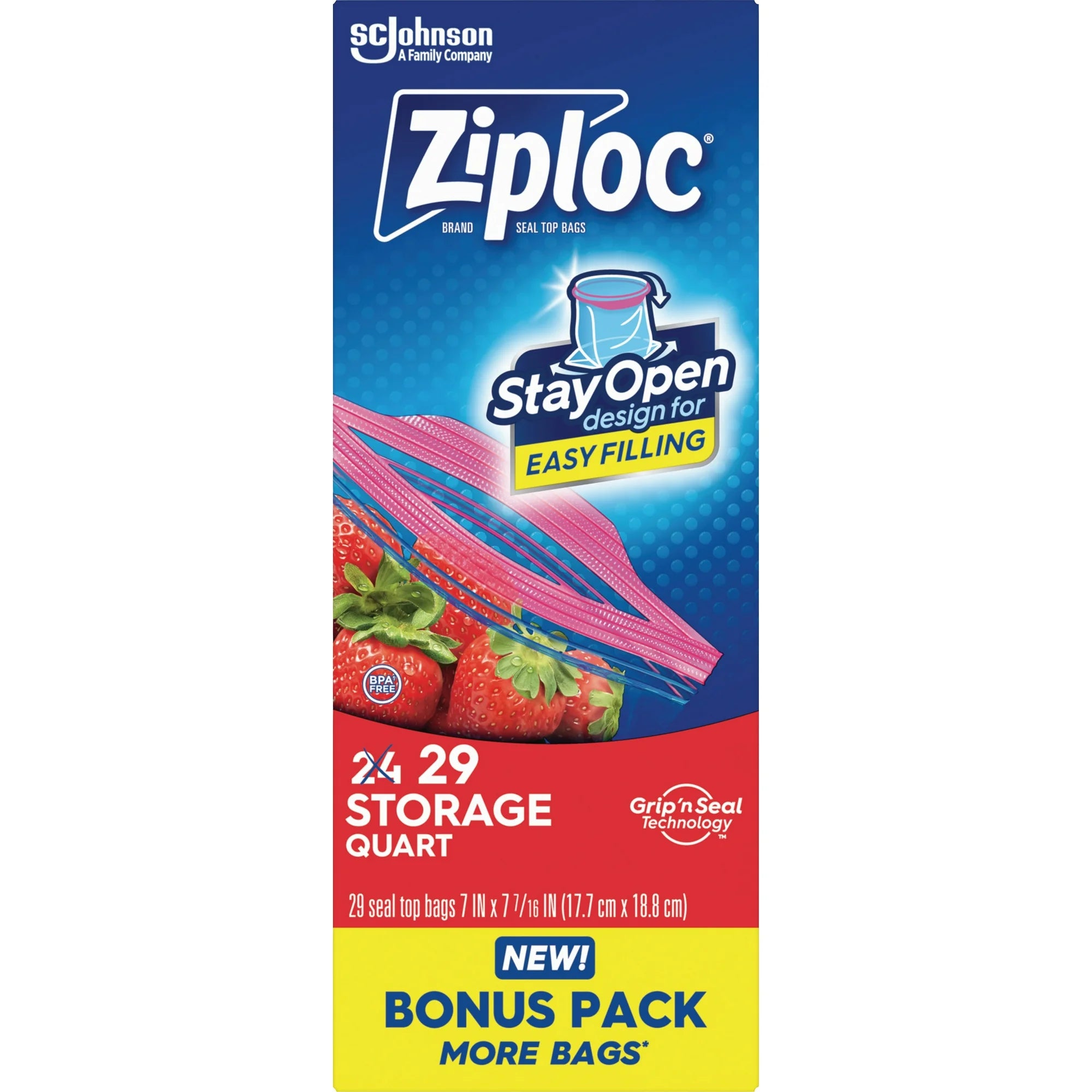 Ziploc Pinch & Seal Storage Bags With Stay Open Design– Quart – 29-Ct.