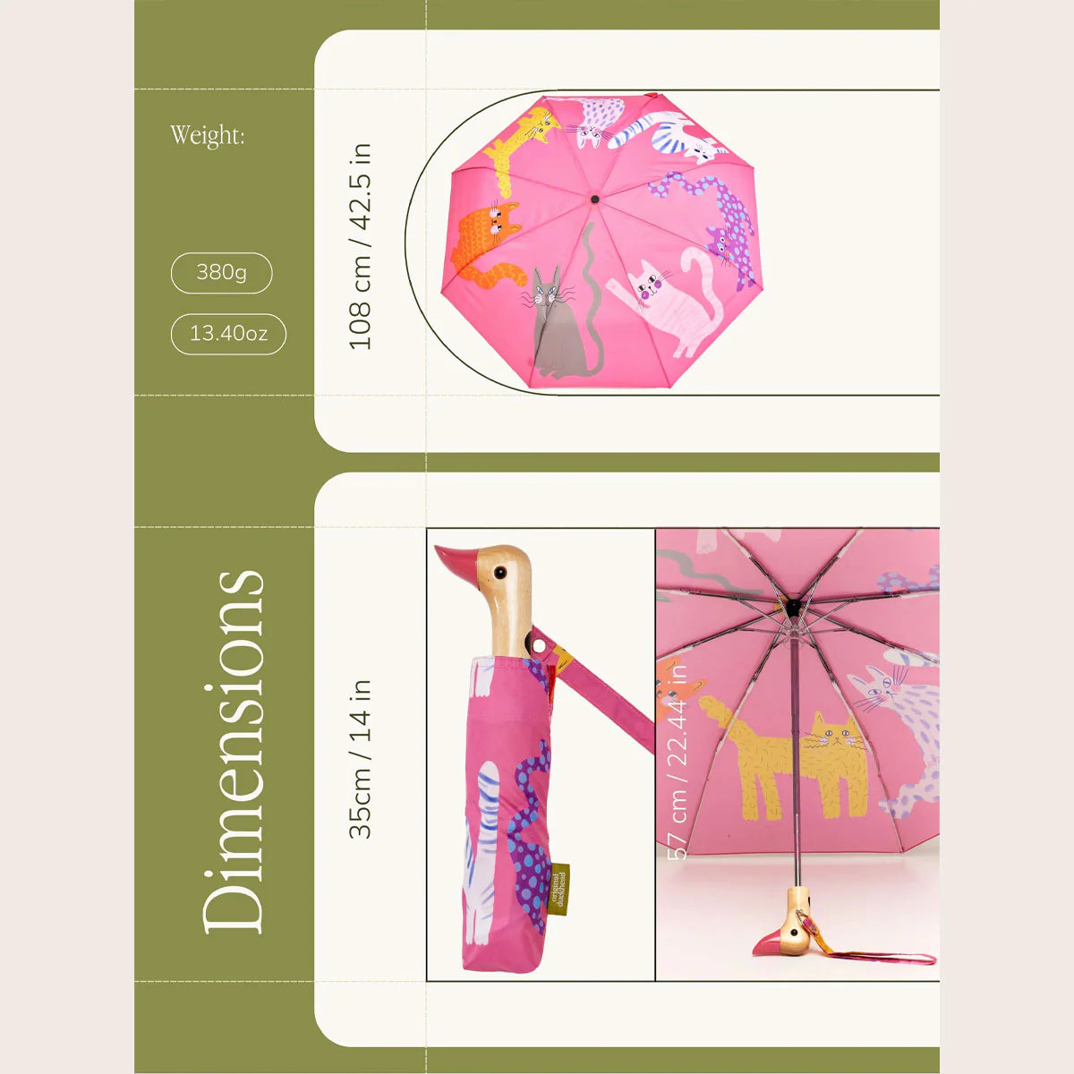 Original Duckhead Auto-Open Eco-Friendly Umbrella – Fuchsia Arty Cats