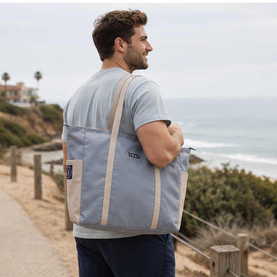 Vent For Change Ocean Recycled Large Zipped Shopper Bag – 19" x 15" – Dusty Blue