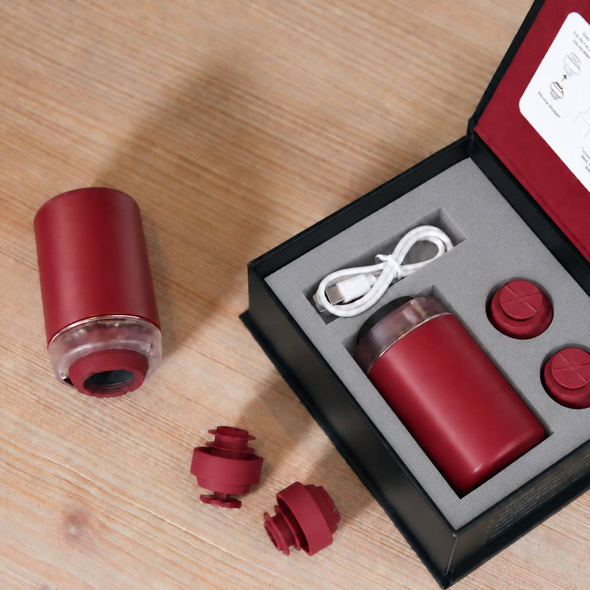 Preservio Wine Preservation System For Precision Pressure With 2 Silicone Stoppers - Red