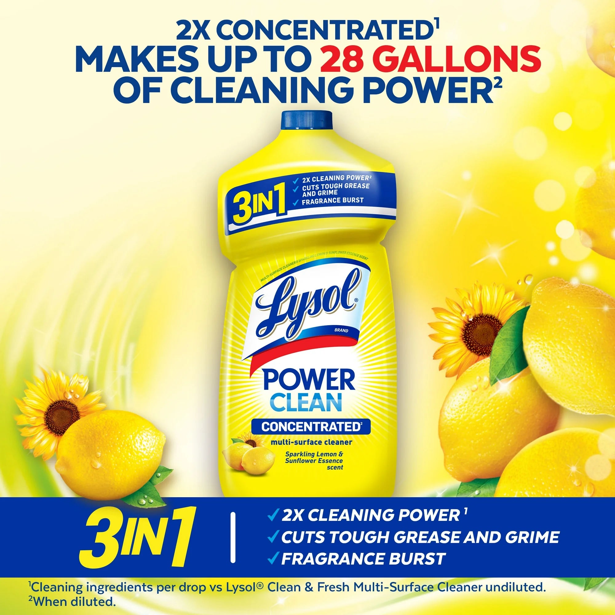 Lysol Multi-Surface Cleaner Concentrate | Sparkling Lemon & Sunflower Scent – 28 oz.