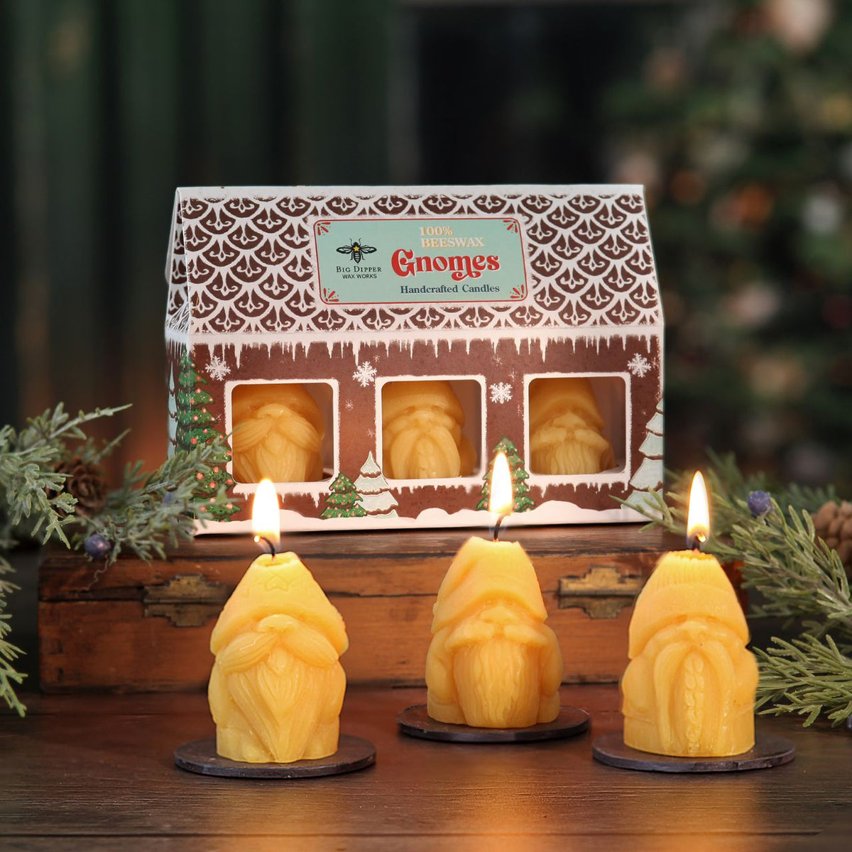 Holiday Gnome 100% Pure Beeswax Candles - 2.25" Each – 3-Pack