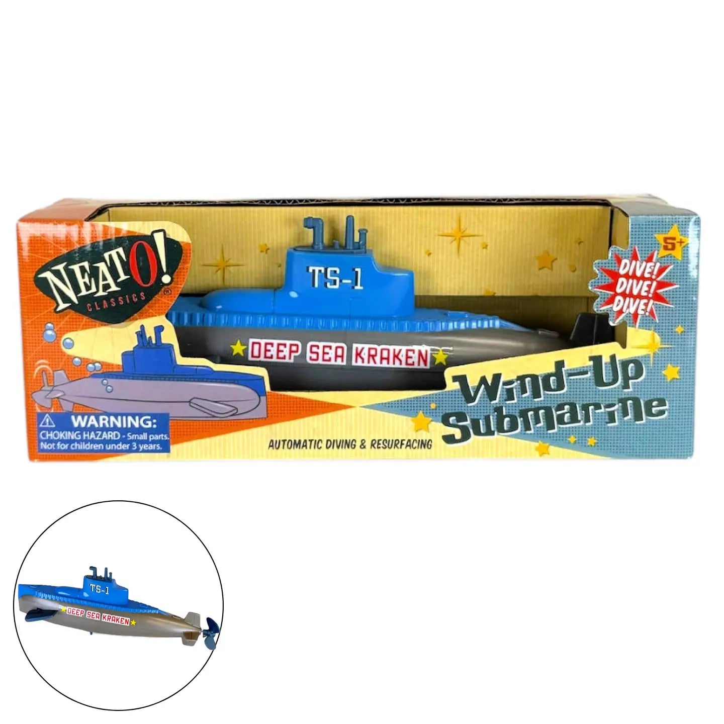 Neato! Classic Retro Toys Wind Up Diving Submarine