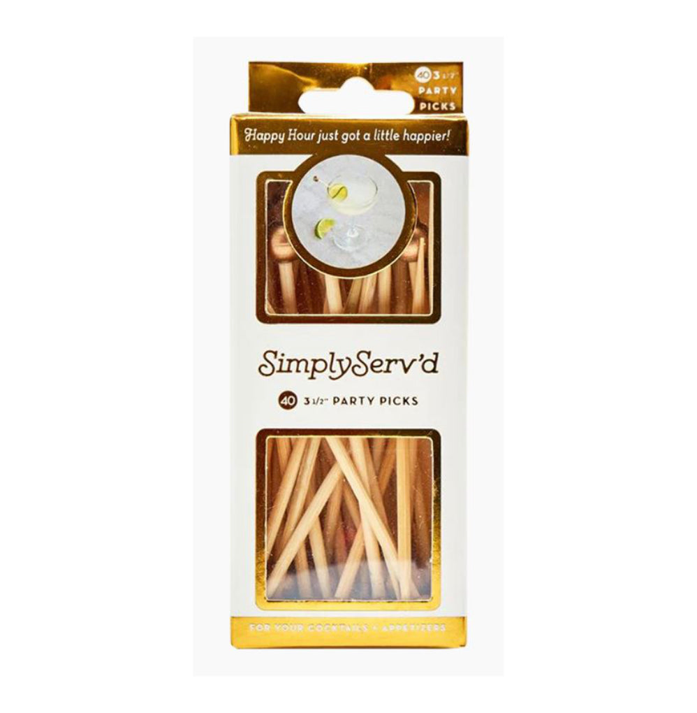 Sophistiplate Simply Served Wood Party Picks – 3.5-Inch – Gold – 40pk