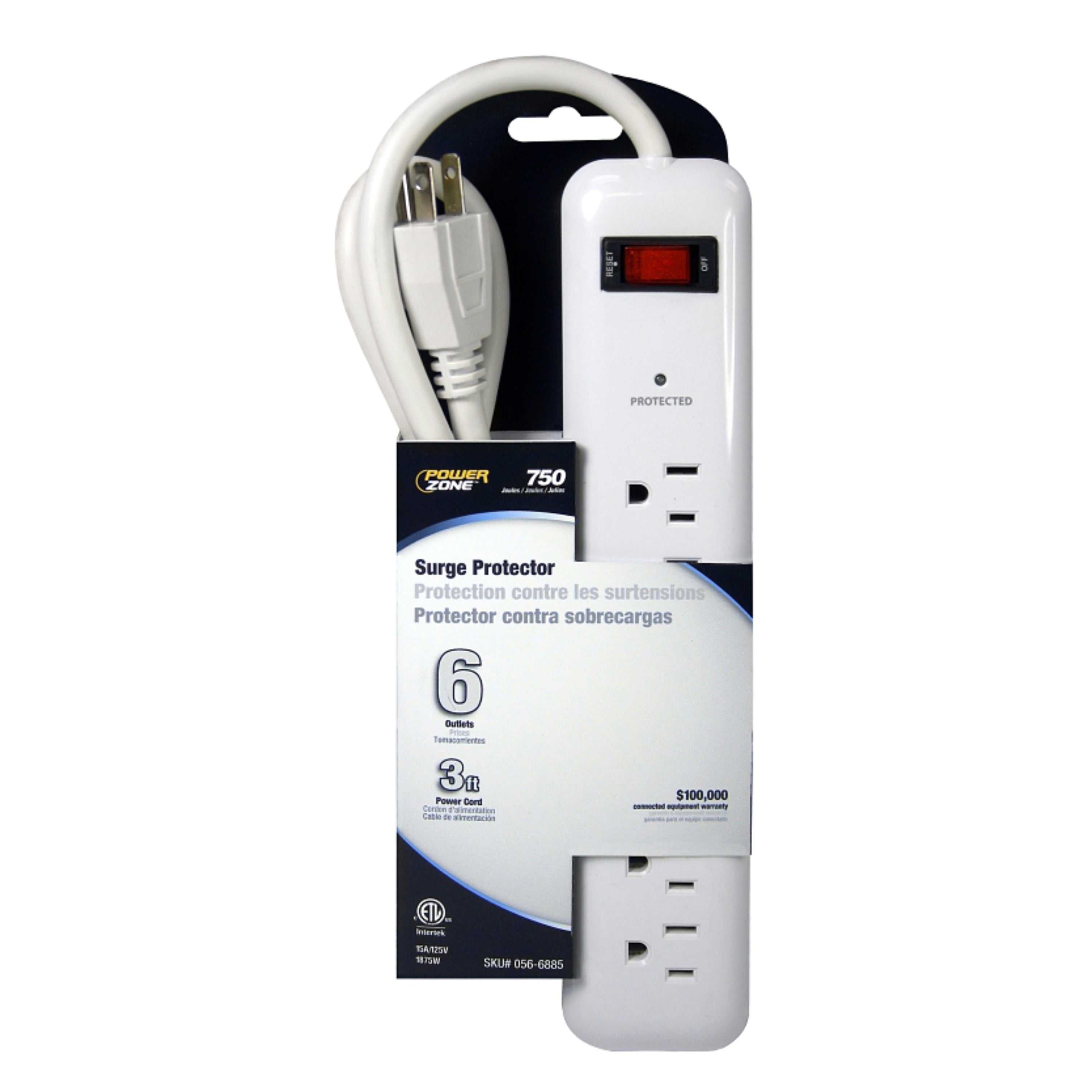 PowerZone 6-Outlet Surge Protector – 125 V – 15 A – 750 Joules Energy