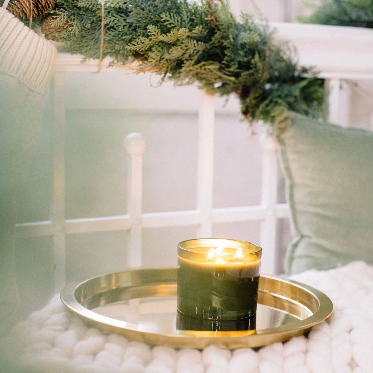 Thymes Frasier Fir Poured Candle – Green 3-Wick Candle – 17 oz