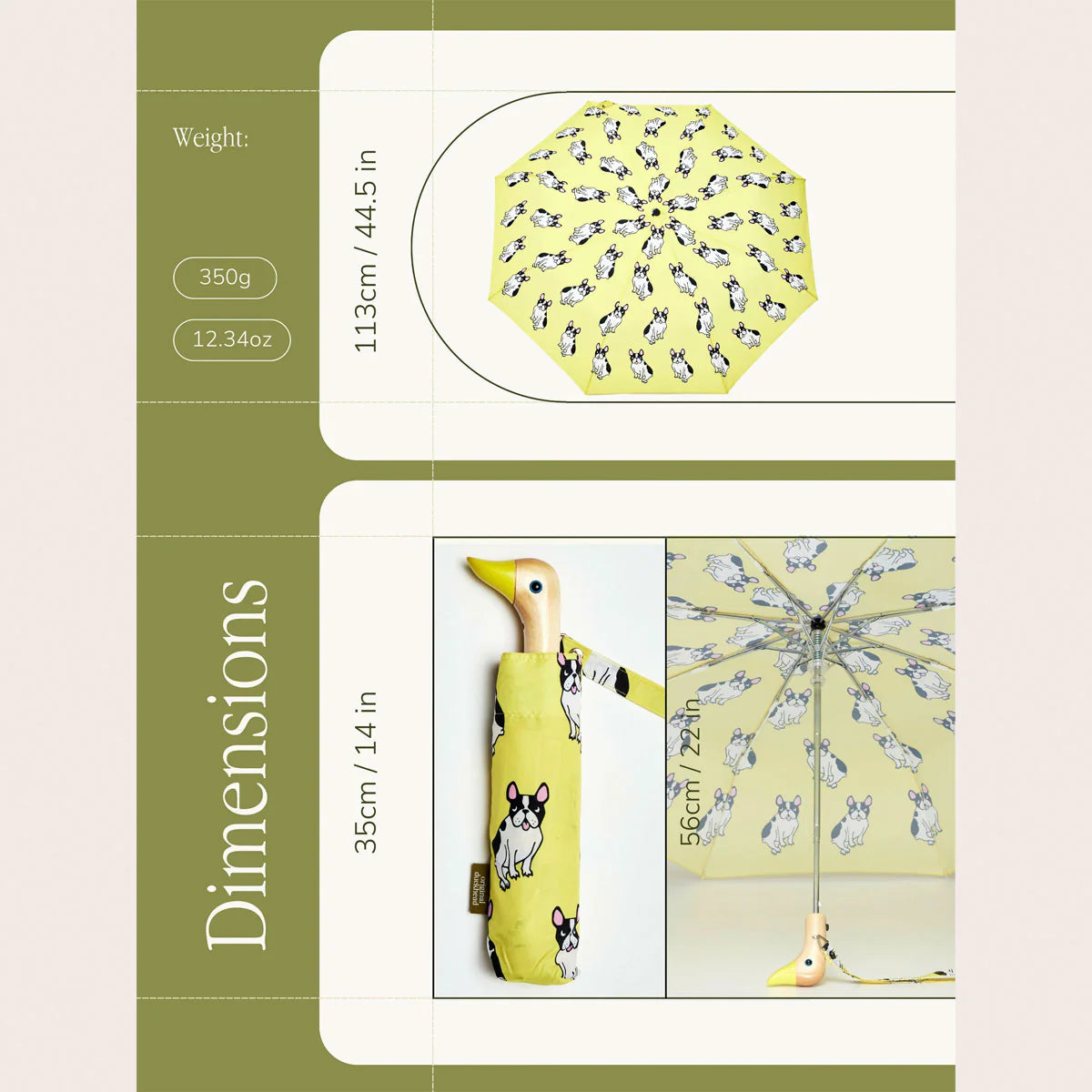 Original Duckhead Auto-Open Eco-Friendly Umbrella – French Bulldog Yellow