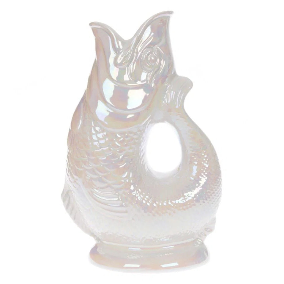 Gluggle Jug Fish Pitcher XL – Pearl Luster – 11" x 7"