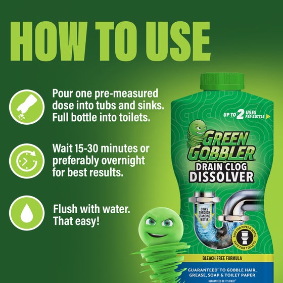 Green Gobbler Dissolve Drain Clog Remover, 31 oz