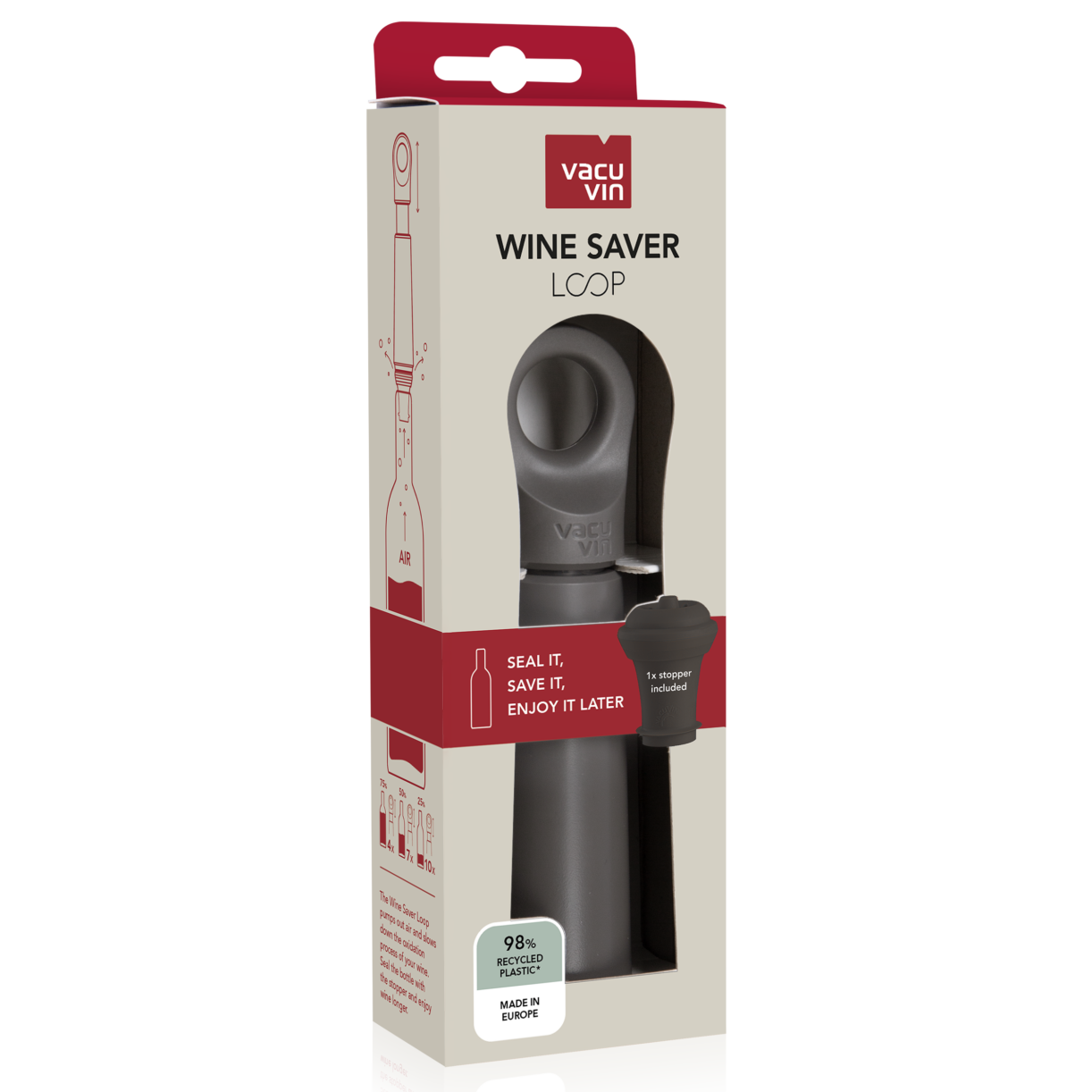 Vacu Vin Wine Saver Loop Vacuum Pump with Stopper – Graphite