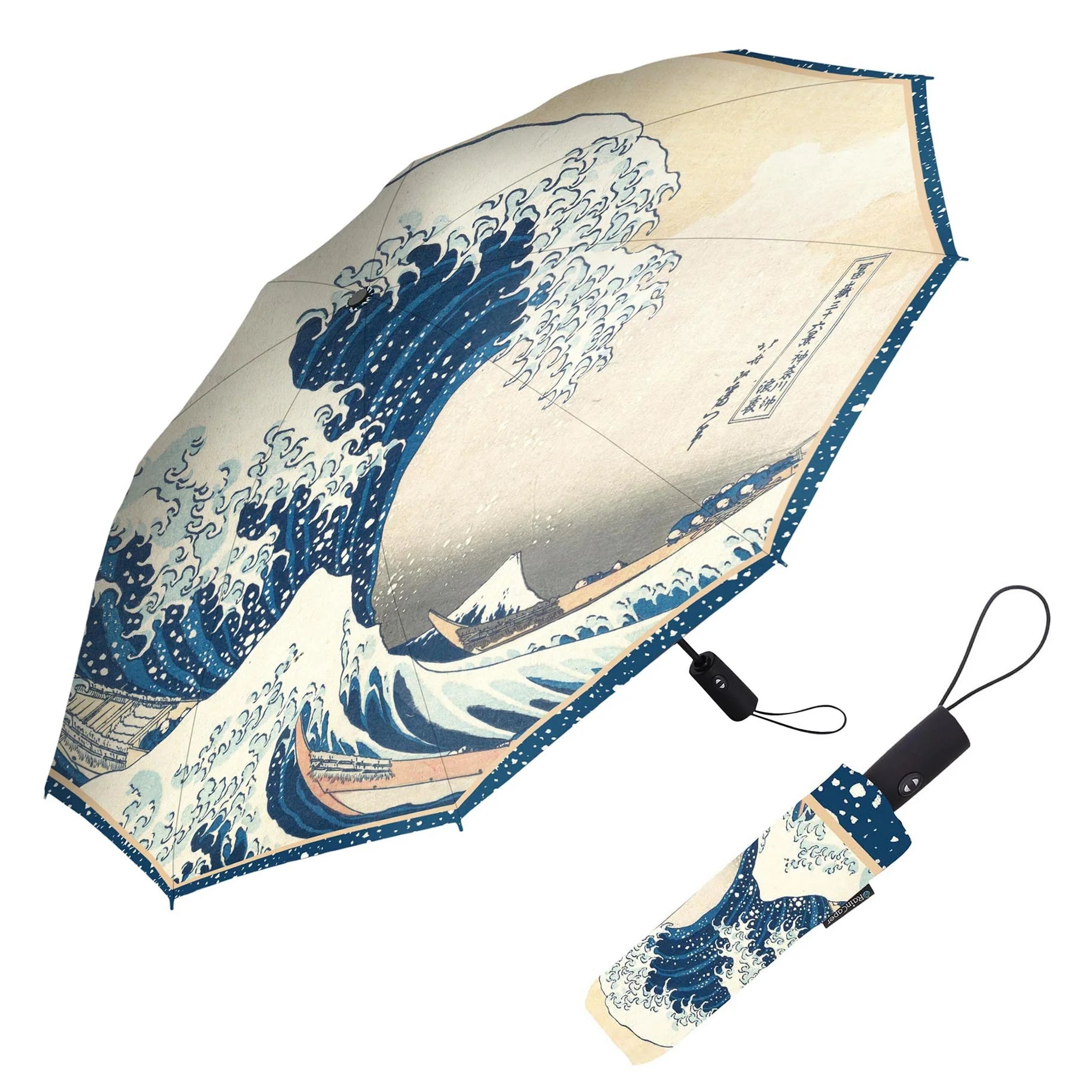 RainCaper Folding Travel Umbrella – Hokusai – The Great Wave