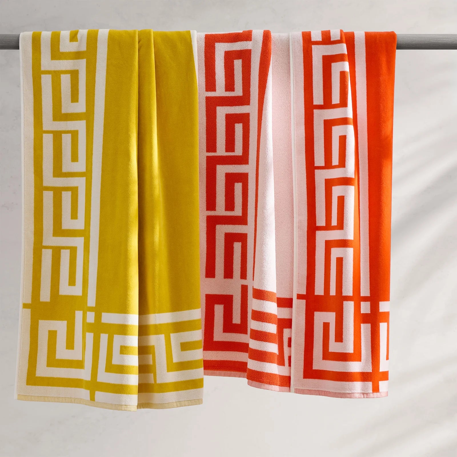 Kassatex Greek Key Reversible Beach Towels – Yellow – 40" x 70"