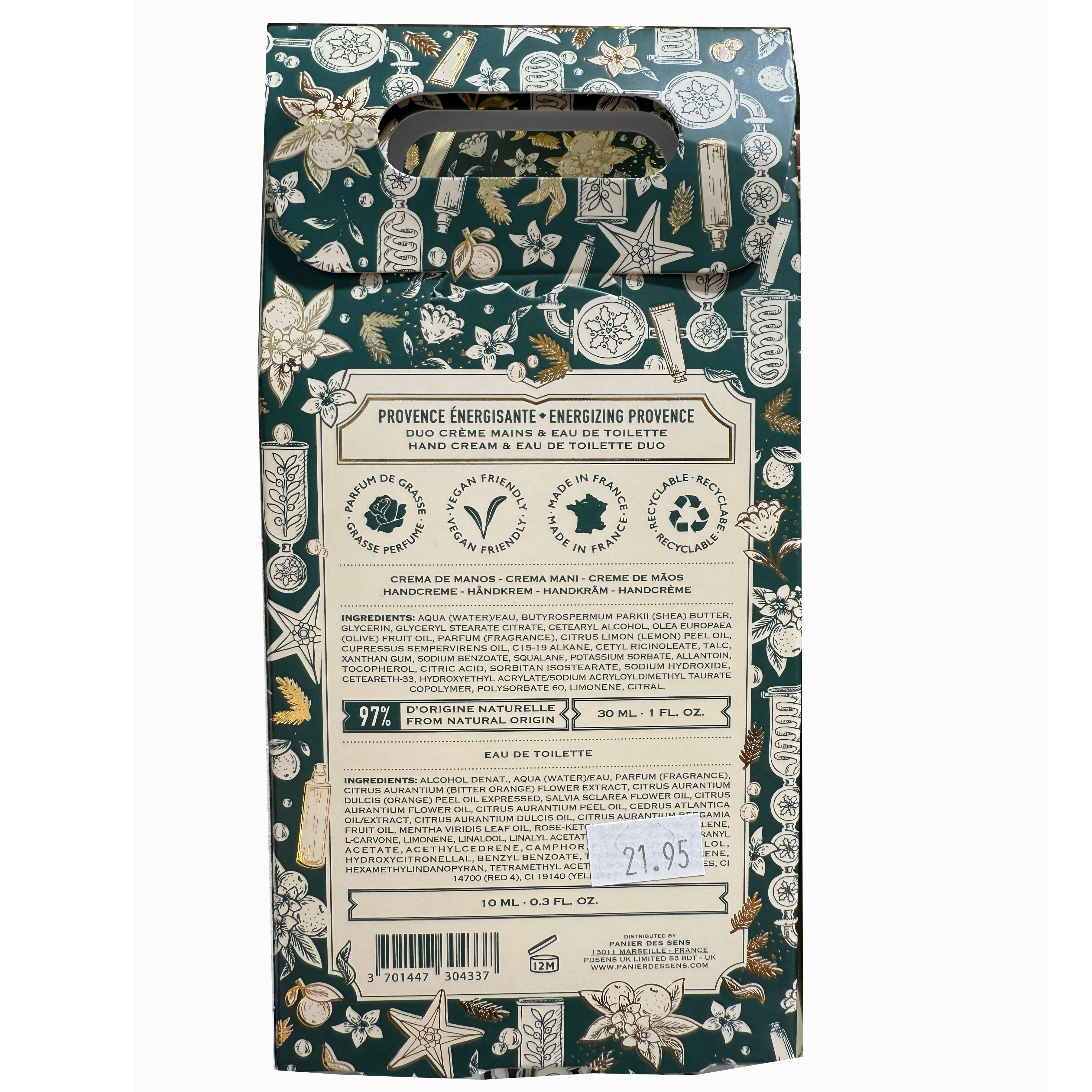 Set de regalo de dúo perfumado y crema de manos Panier Des Sens – Lavanda energizante