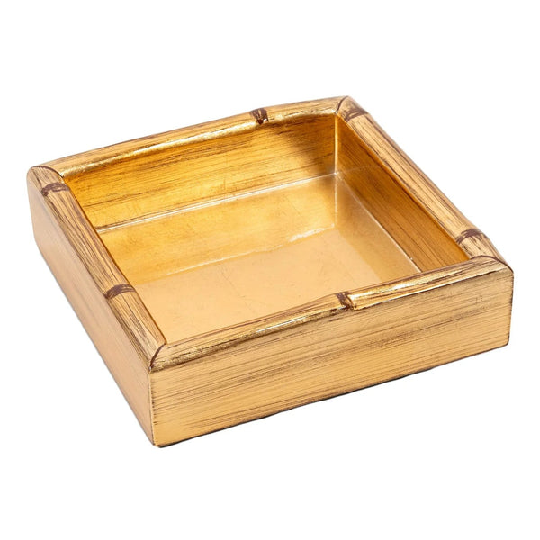Caspari Gold Leaf Bamboo Edge Lacquer Cocktail Napkin Holder – S