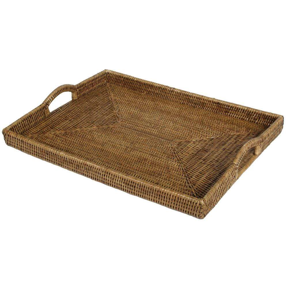 Caspari Rattan Rectangular Tray – Dark Natural – 19" x 14" x 1.5"