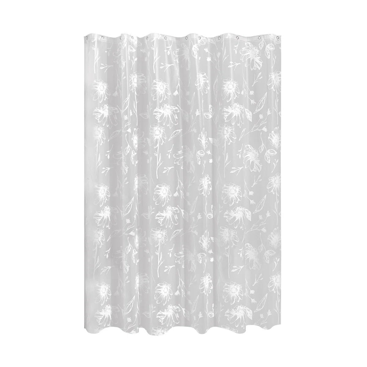 IDesign Water Resistant Peva Shower Curtain – White Daisy  – 72" x 72"