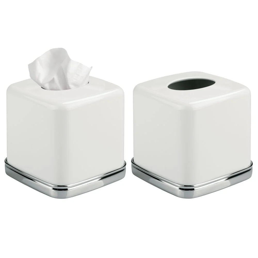 iDesign York Boutique Tissue Box in White and Chrome