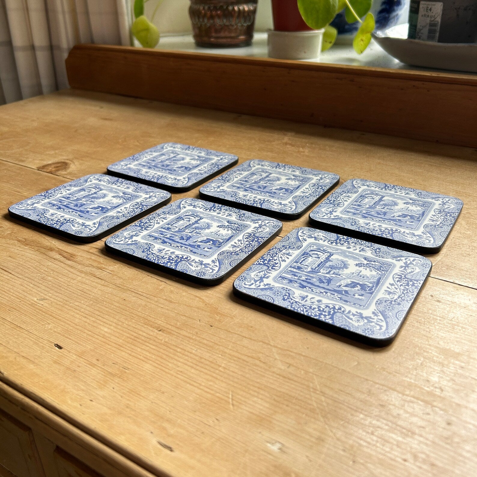 Portmeirmion Square Corkback Coasters – Spode Blue Italian – Set of 6