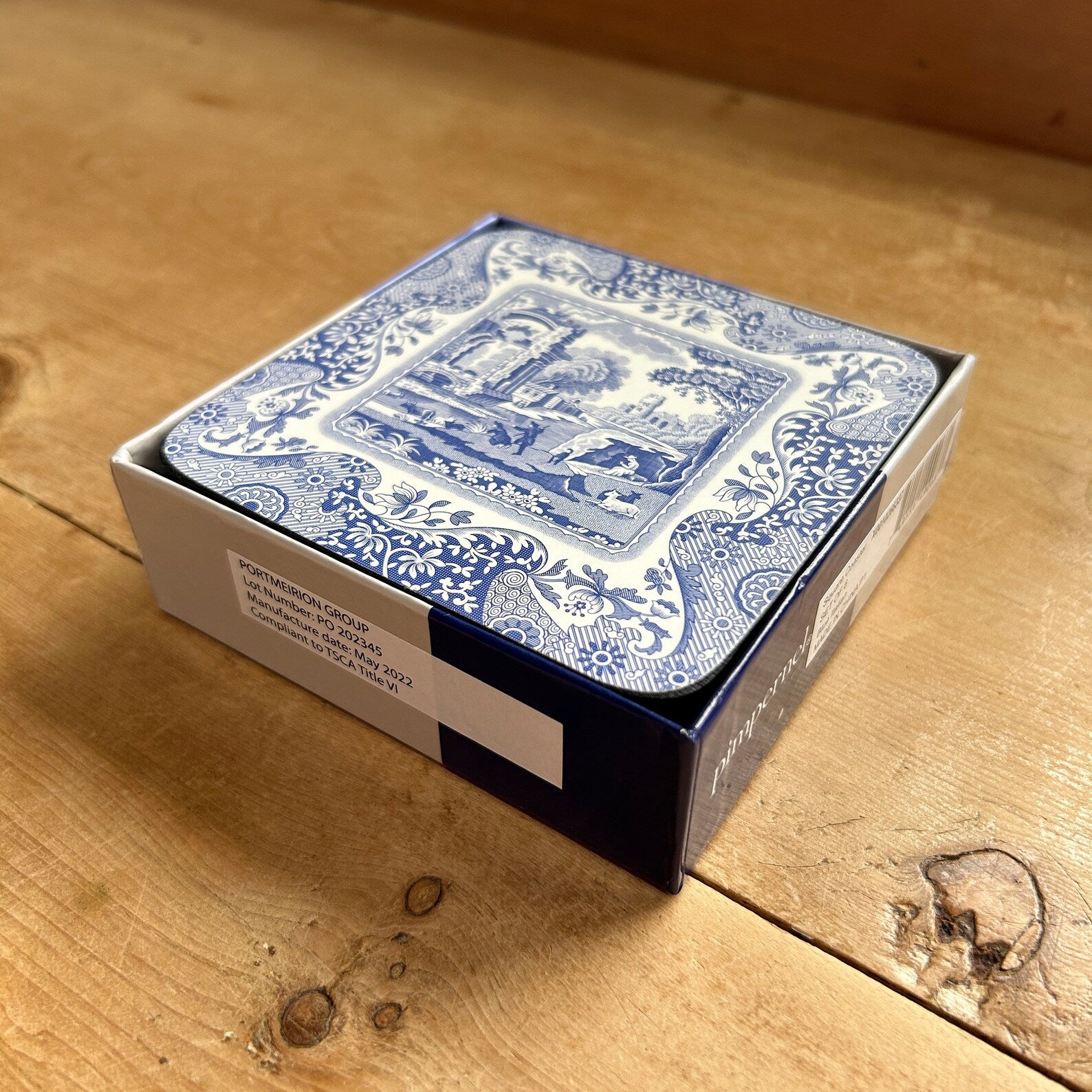 Portmeirmion Square Corkback Coasters – Spode Blue Italian – Set of 6