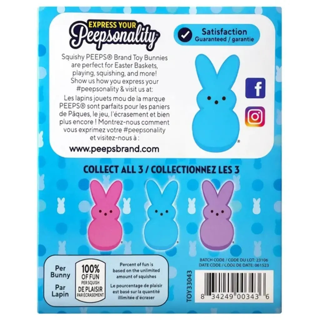 Peeps Squishy Bunny Toy – Assorted Colors – Sold Individually