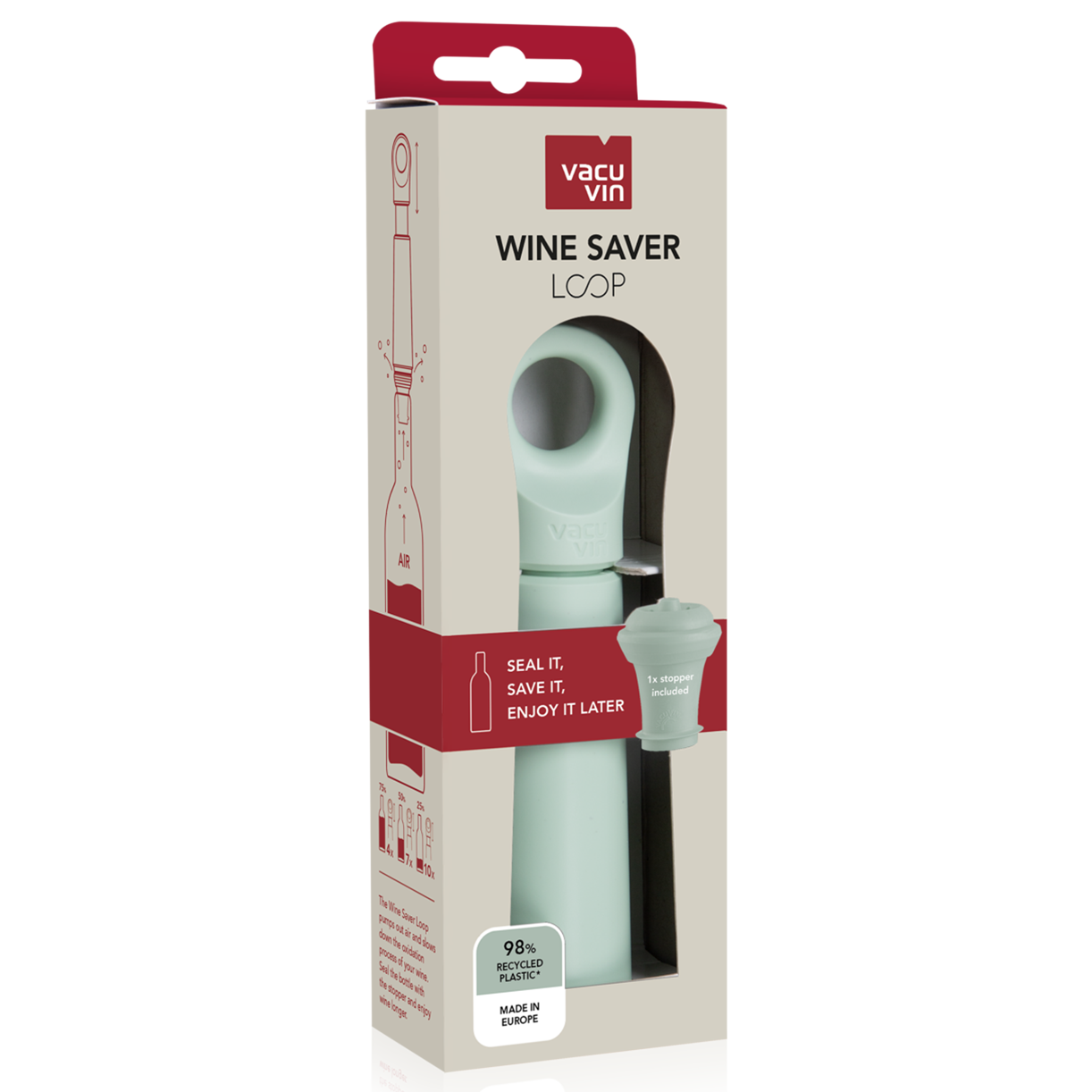 Vacu Vin Wine Saver Loop Vacuum Pump with Stopper – Jade