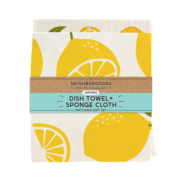 Dish Towel & Sponge Cloth Gift Set – Lemons - "Squeeze The Day"