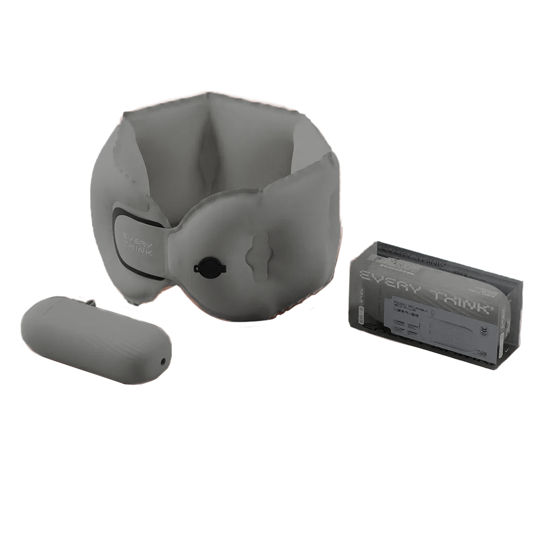 FashionIt Inflating Travel Neck Pillow with Case/Pump - Light Grey