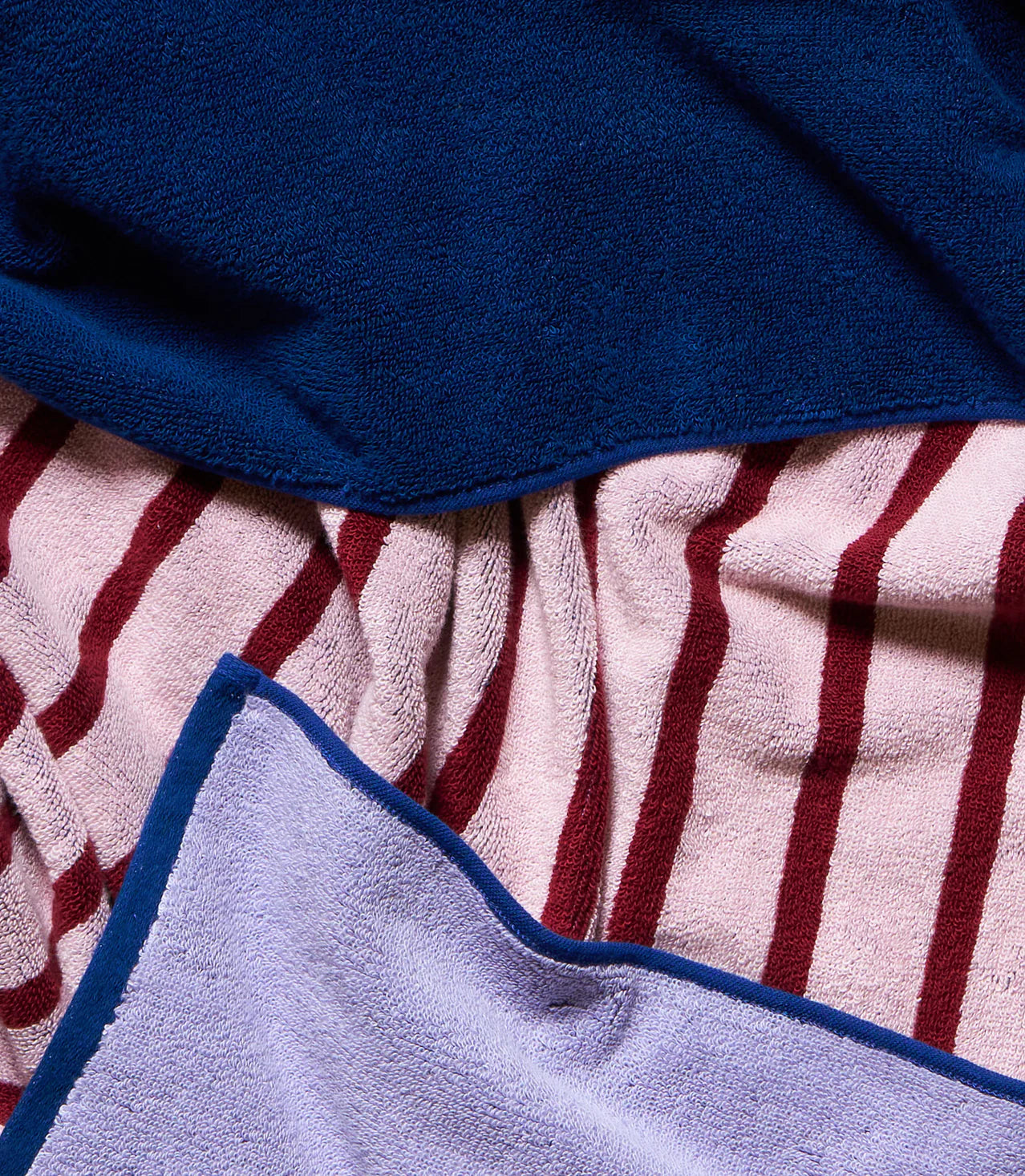 Typical Goods Offset Two Sided Stripe Stretch Towel – Lilac| Studio Navy – 30" x 60"