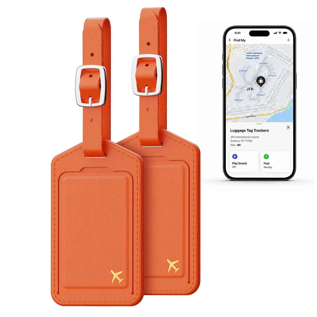 Let It Ride Tech – Universal Luggage Tag Finders – Pack of 2 – Orange