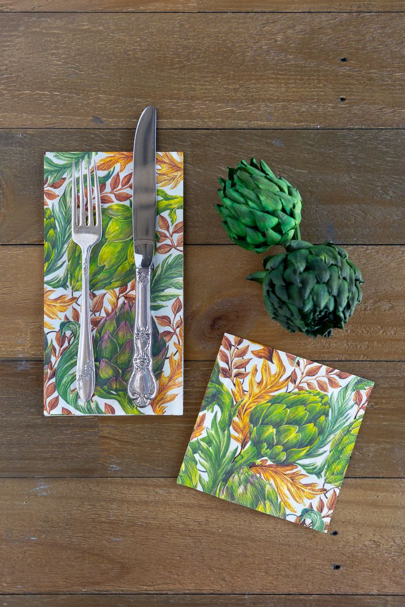 Hester & Cook Beverage Napkin – Autumnal Artichokes – 20pk