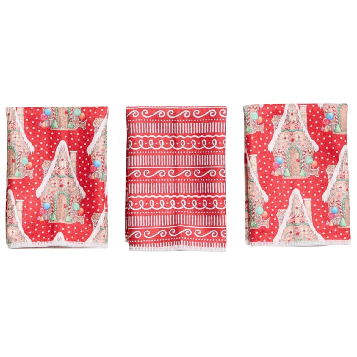Once Again Anywhere Mighty Mini Reversible Towel - 13" – Gingerbread House – Set of 3