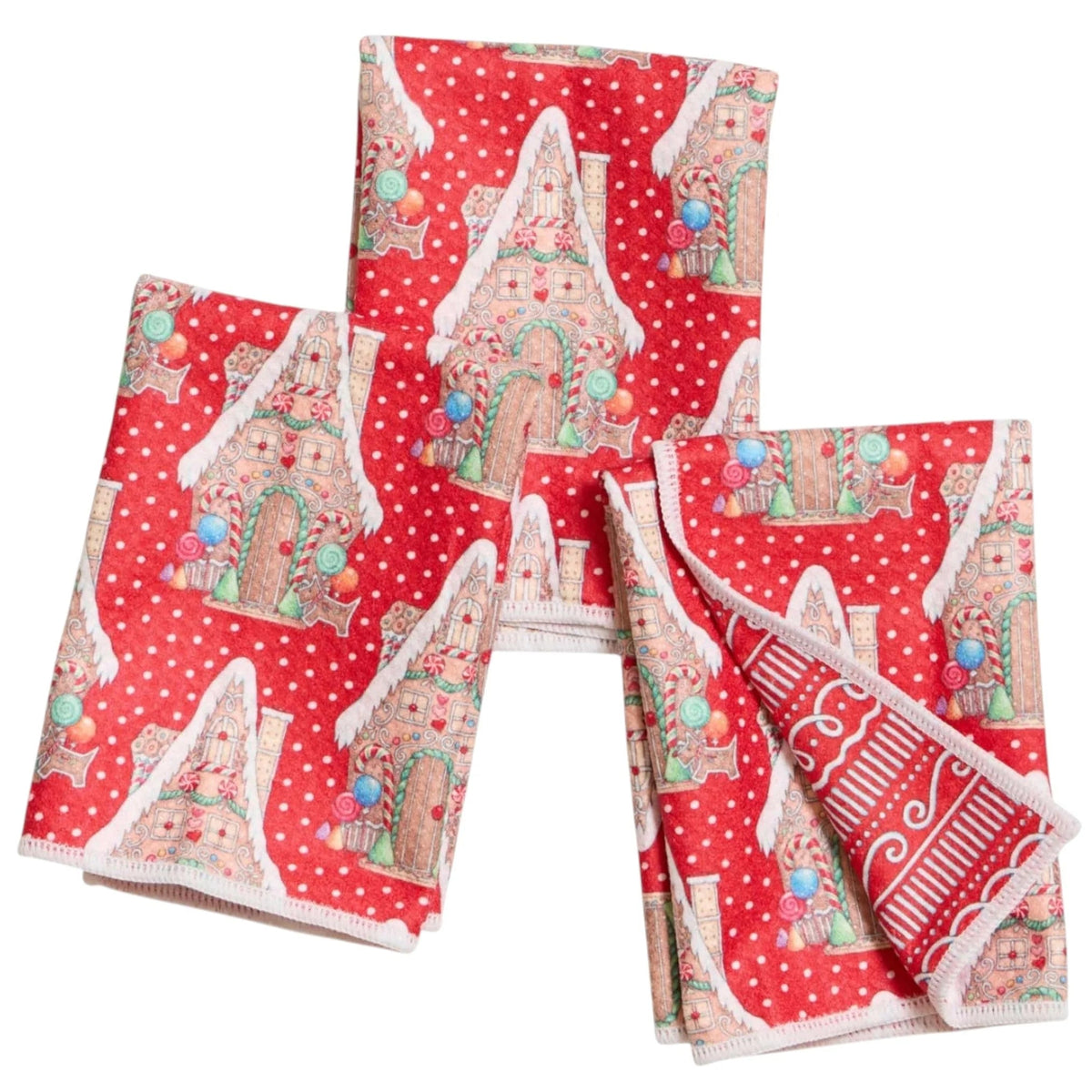 Once Again Anywhere Mighty Mini Reversible Towel - 13" – Gingerbread House – Set of 3