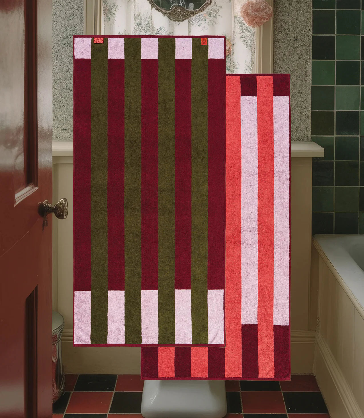 Typical Goods Polka Dot Stretch Towel – Petal Pink| Cabernet Burgundy| Moss Green – 30" x 60"