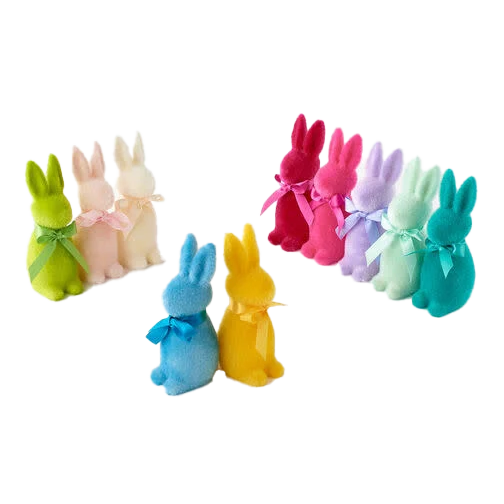 Flocked Button Nose Bunny – 6" – Assorted Colors – Sold Individually