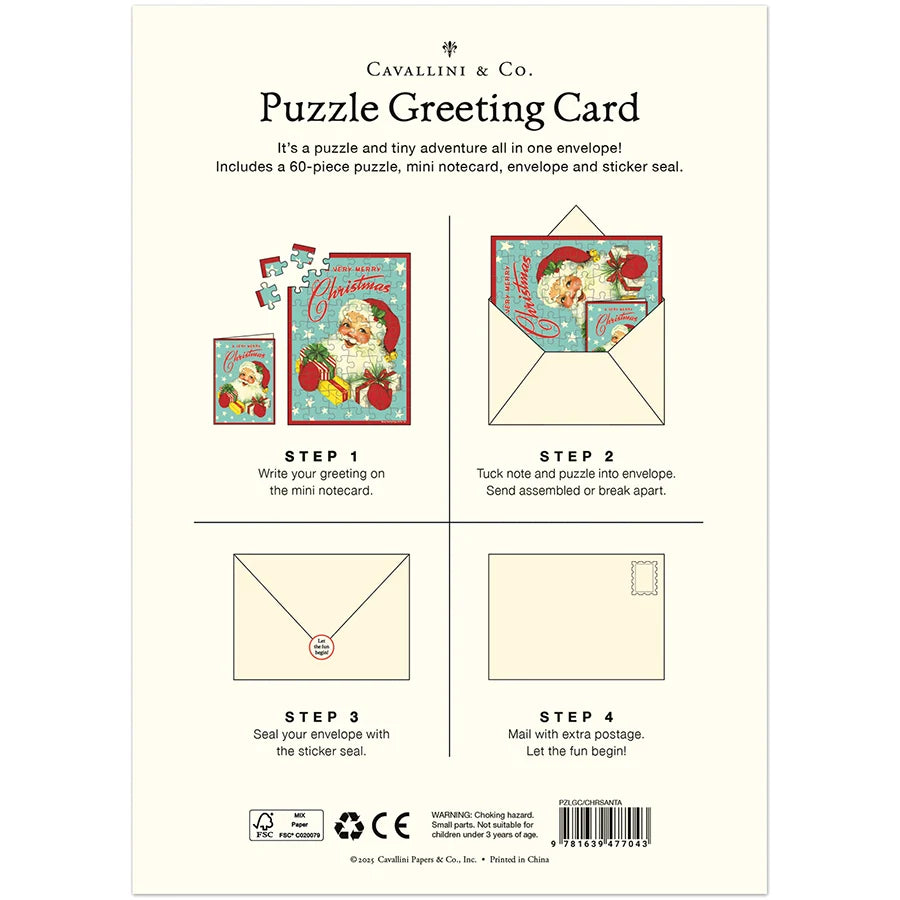 Cavallini & Co. Greeting Card Jigsaw Puzzle – 5" x 7" – Christmas Santa