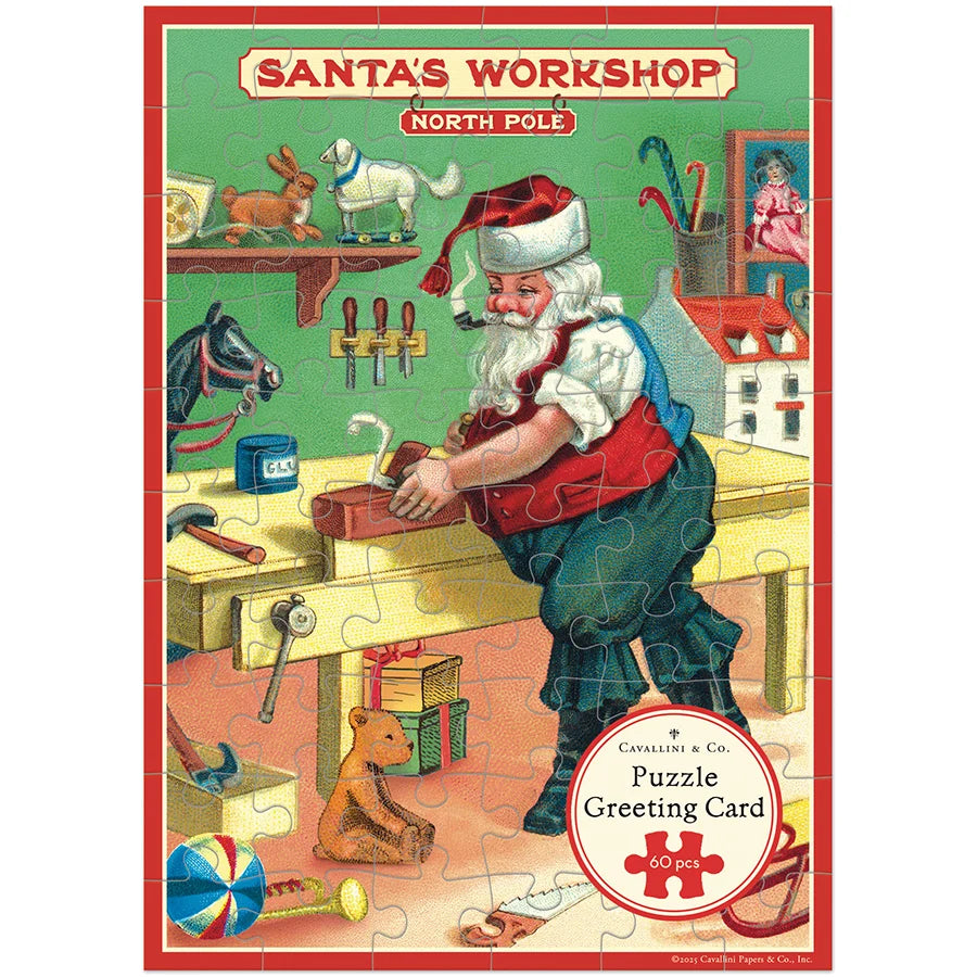 Cavallini & Co. Greeting Card Jigsaw Puzzle – 5' x 7" – Santa's Workshop