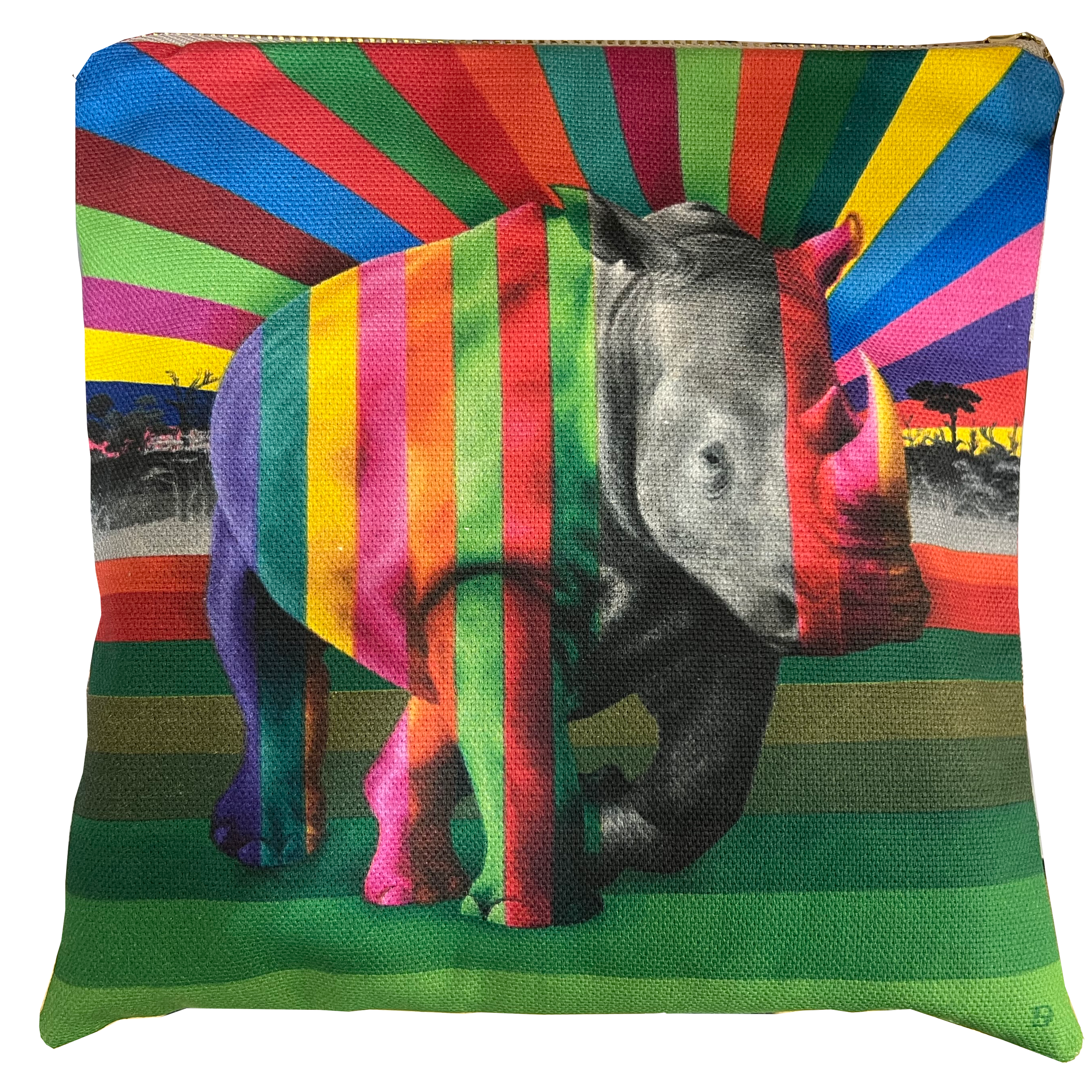 Wildlife in Colour Small Zip Bag – Rhino – 8" X 6"