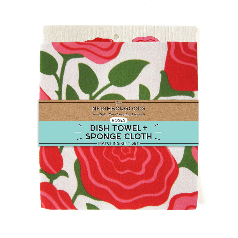 Dish Towel & Sponge Cloth Gift Set – Roses