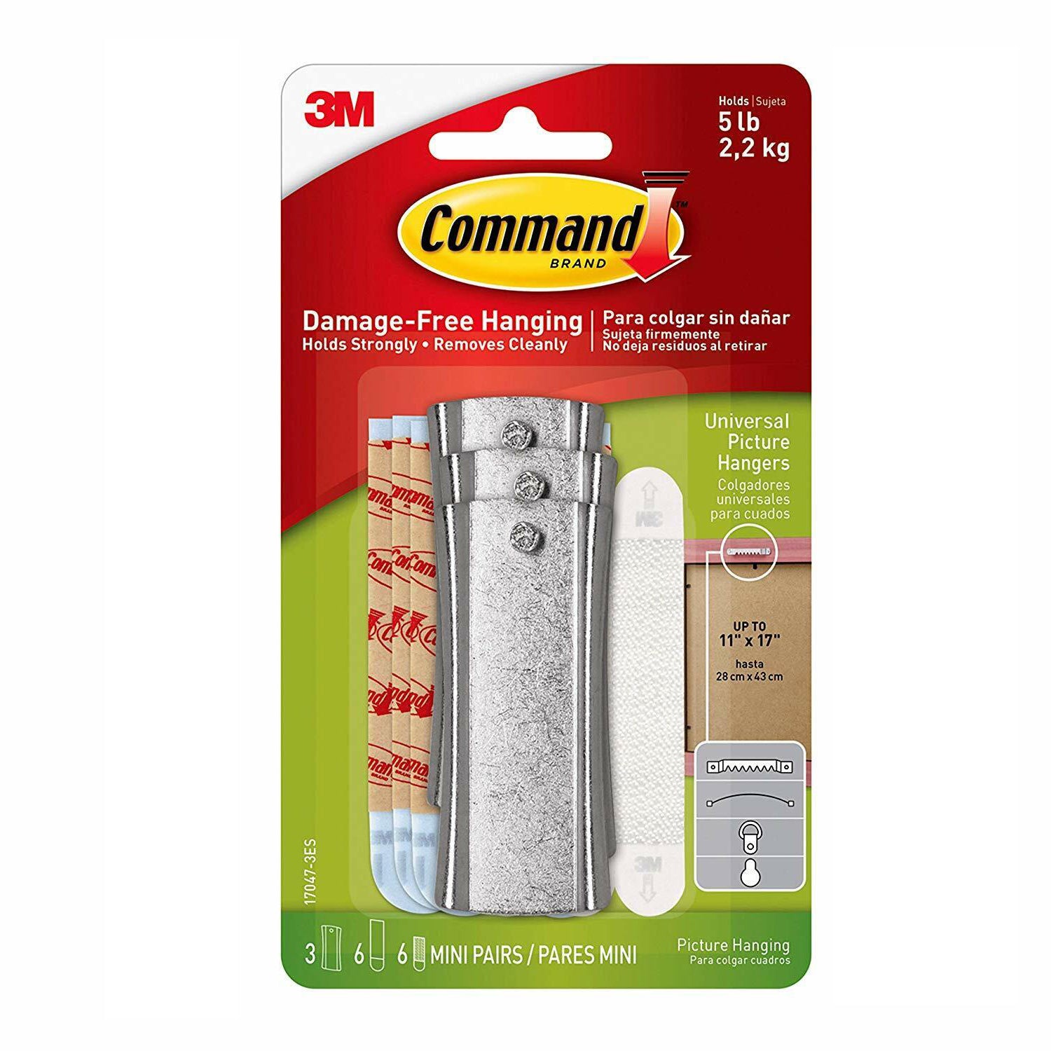 Command Universal Damage-Free Picture Hanging Metal Hangers With Stabilizing Strips – 5lb – Pack of 3